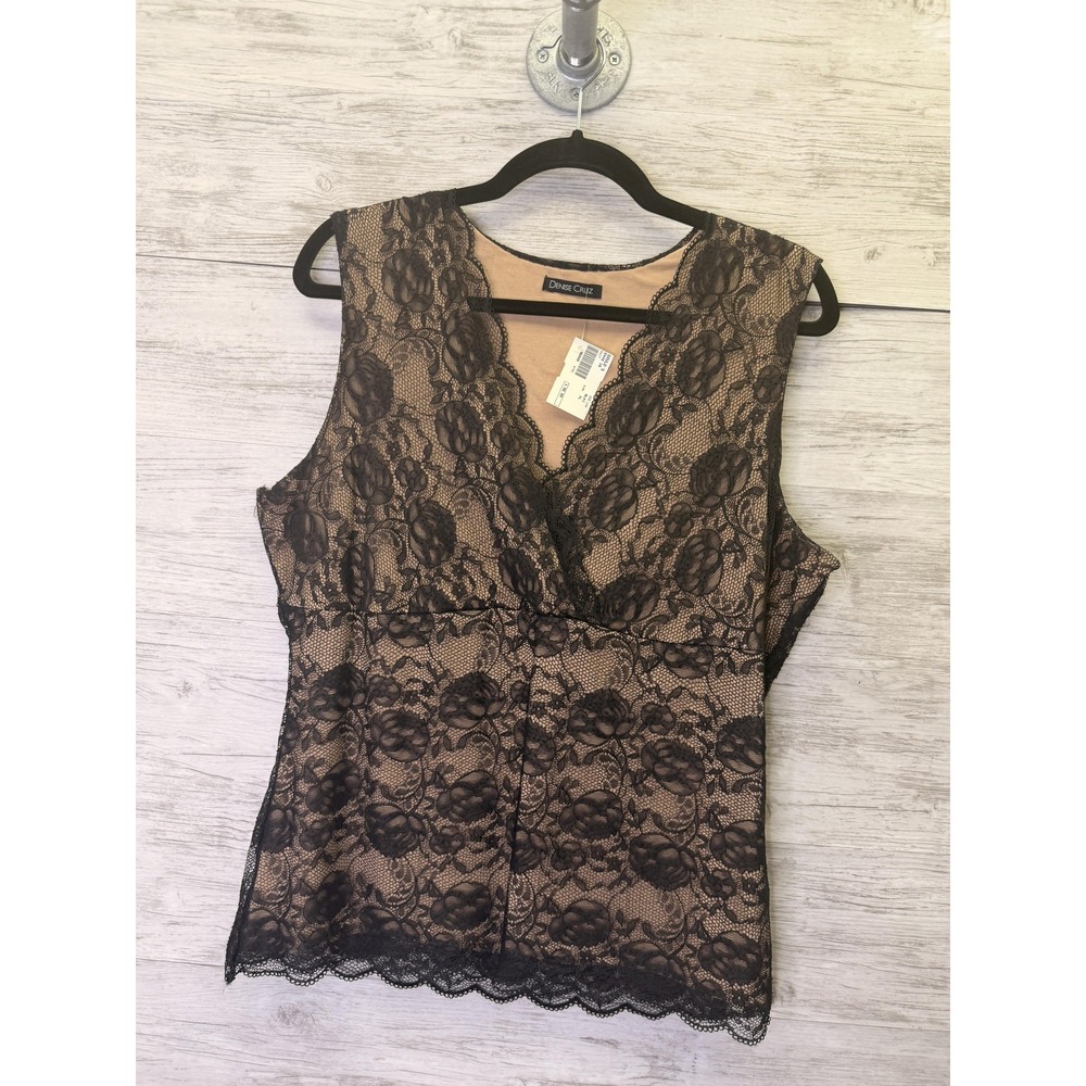 Denise Cruz Tank Womens XL Black Lace Camisole Lined Stretch NWT Party